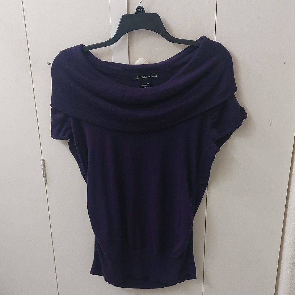 Chic Purple Cowl Neck Off Shoulder Sweater Blouse